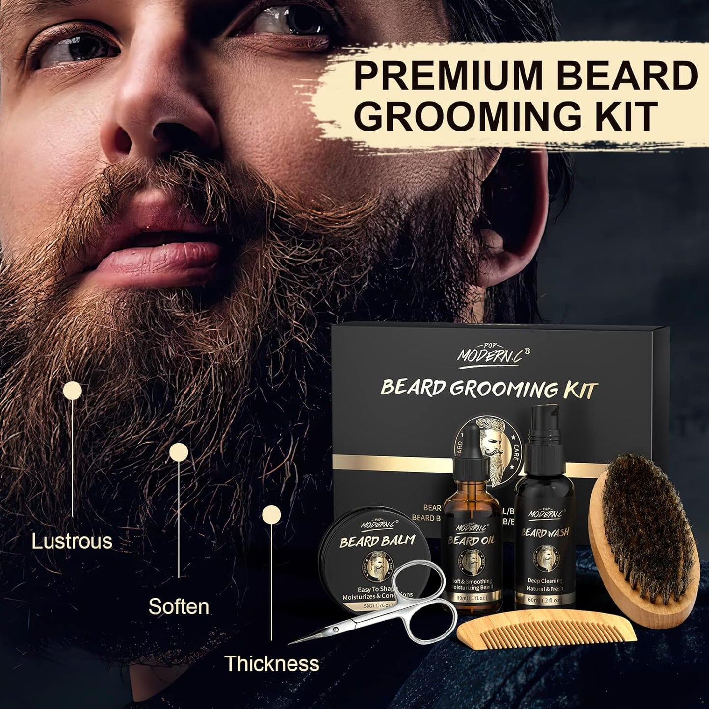 ๐ง Beard Wash + Oil + Balm + Grooming Tools Set