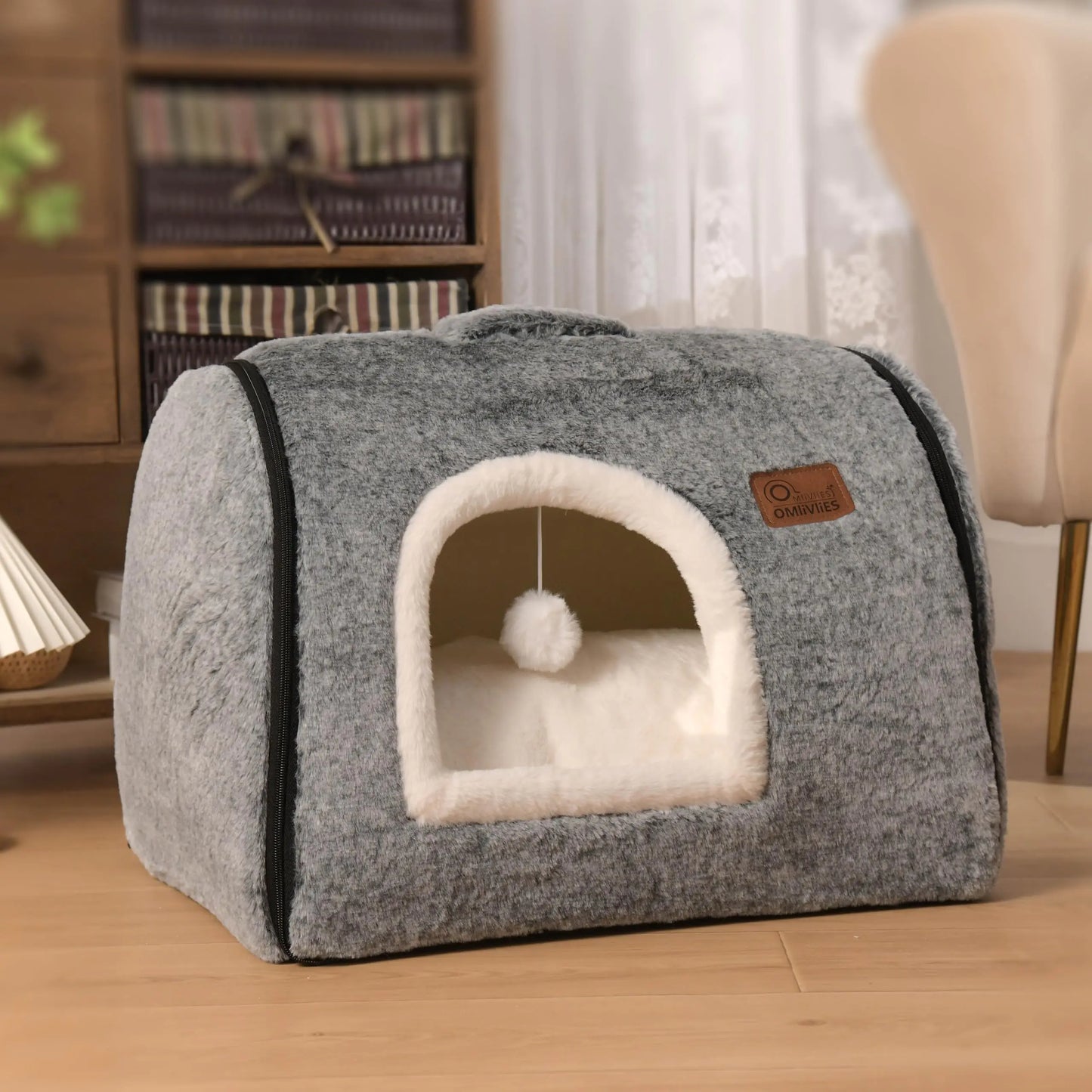cat Bed cave-cat beds for Indoor CatsSoft and Comfortable Cute cat Bed,cat Housewith Removable Washable Cushioned PillowEnclosed cat BedKitty cat hut、HideawaySmall large Dog Tent (Dark Grey)