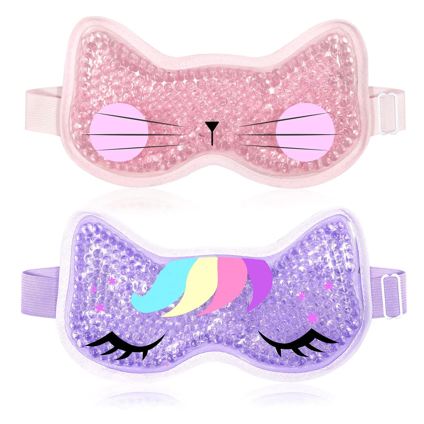 CONBELLA 2PCS Adorable Cooling Eye Mask Gel Eye Mask Reusable Hot Cold Therapy Cold Eye mask for Post Surgery Puffiness Dark Circles Eye Bags Dry Eyes Migraines with Soft Plush Backing