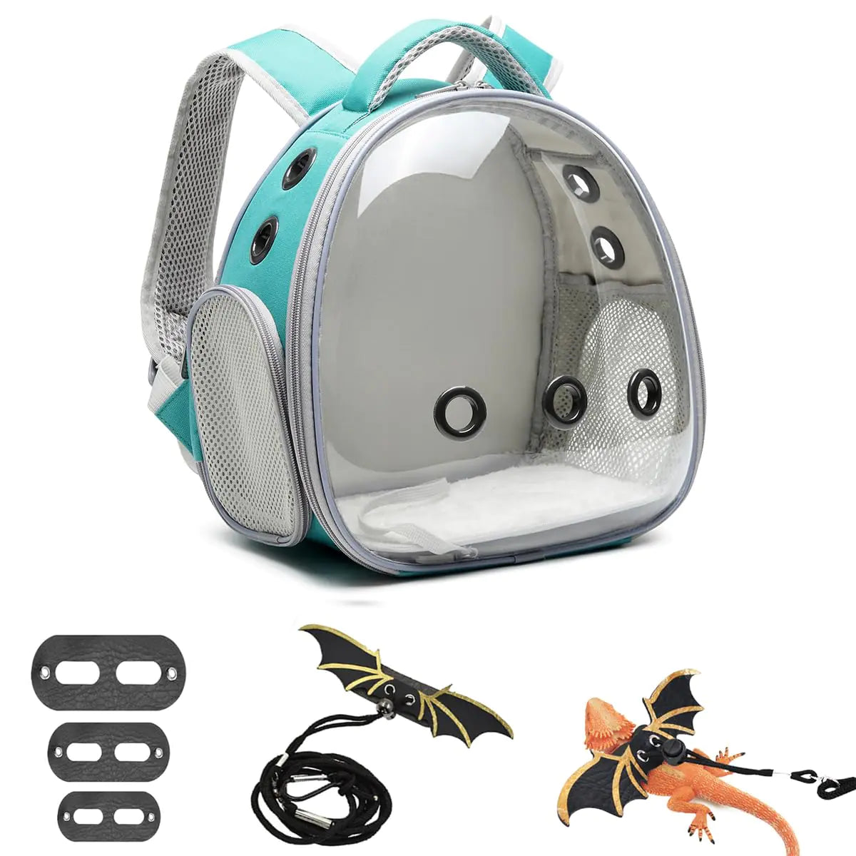Bearded Dragon Lizard Backpack Carrier with Harness and Leash Set Small Animal Carrier Backpack Space Capsule Bubble Window Carrier Backpack Small Pet Carrier Backpack Airline Approved(Green)