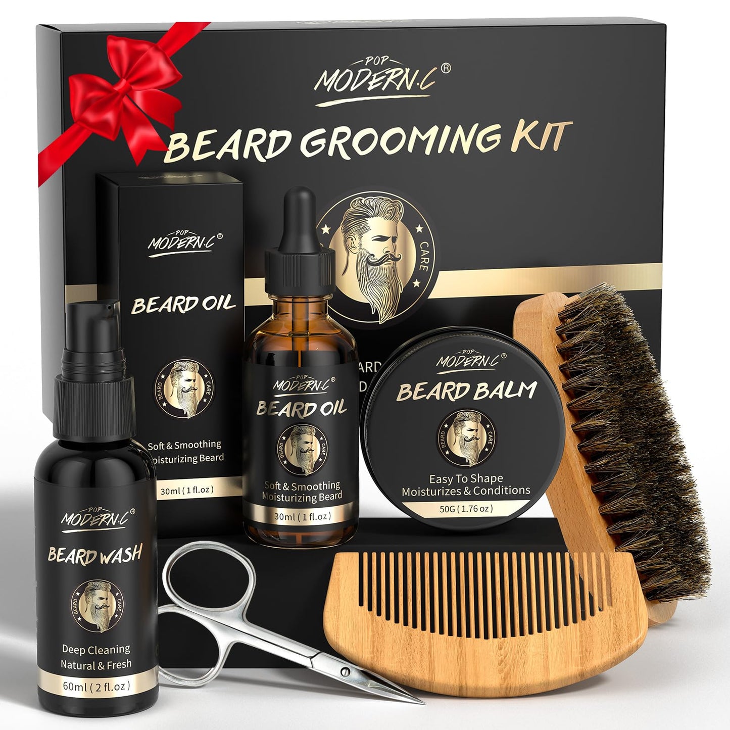 💧 Beard Wash + Oil + Balm + Grooming Tools Set