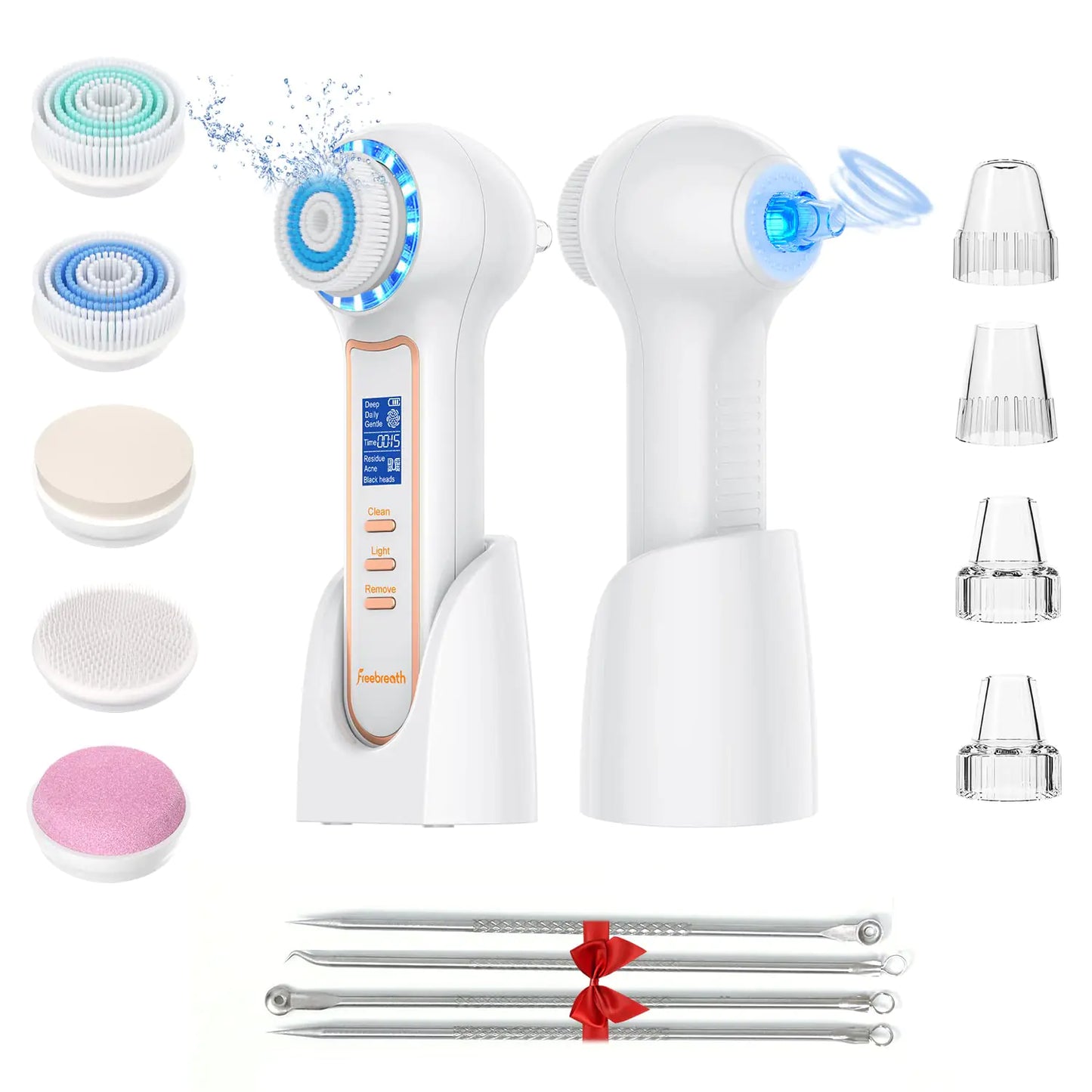 FREEBREATH Facial Cleansing Brush with Blackhead Remover 3 in 1 Waterproof Face Scrubber with 3 Speed Modes Blackhead Pore Vacuum with 3 Suction Levels Deep Cleansing Fully Rechargeable