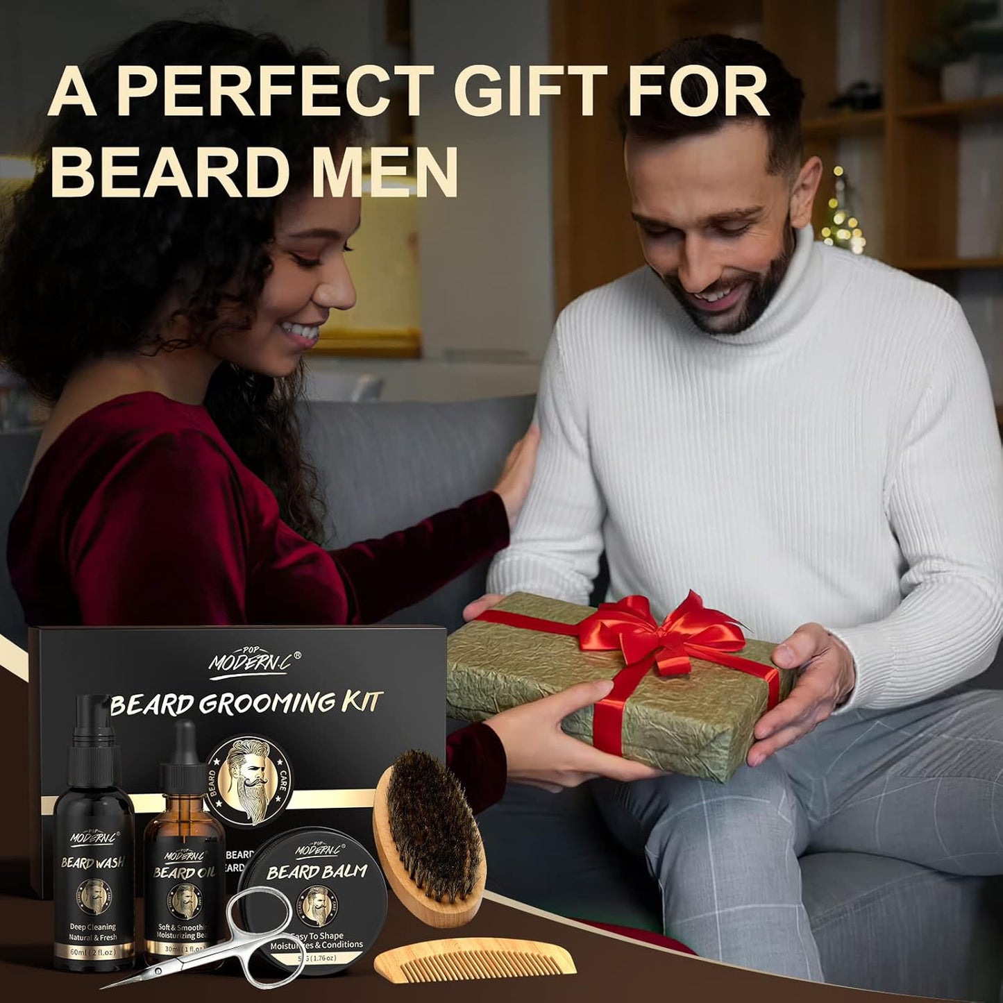 💧 Beard Wash + Oil + Balm + Grooming Tools Set