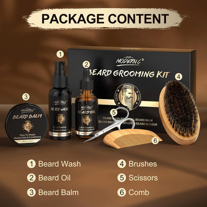 💧 Beard Wash + Oil + Balm + Grooming Tools Set