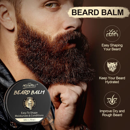 💧 Beard Wash + Oil + Balm + Grooming Tools Set
