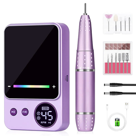 Electric Nail Drill Professional Urbuti 45000RPM Nail Drill 4000mAh High Capacity Rechargeable Electric Nail File 11 Drill Bits Remover Gel Nail Polish Acrylic Nails Manicure for Salon Home
