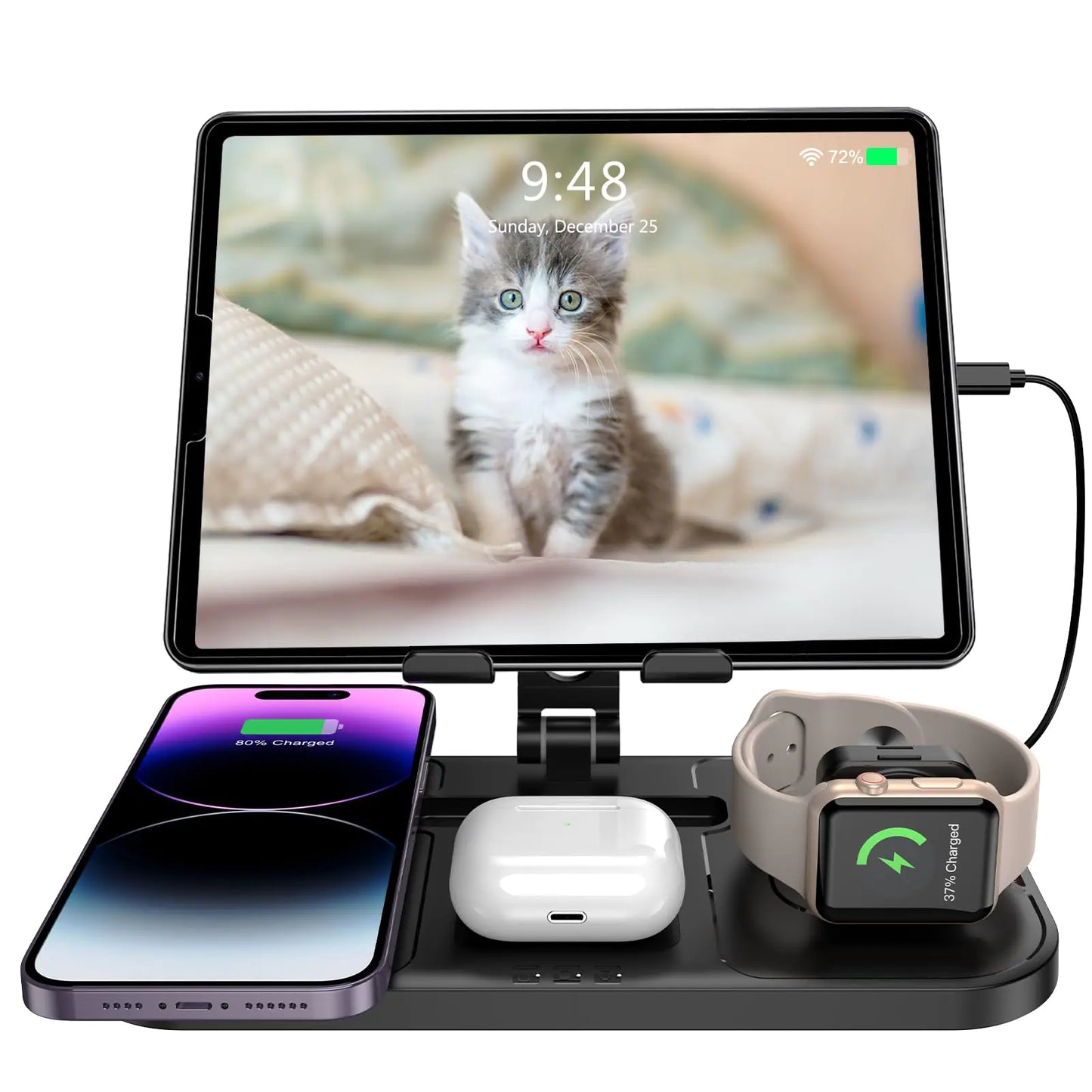 Compatible with Magsafe Charger for iPhone 16 Po Max 4 in 1 iPhone Charging Station for AirPods Wireless Charger for Apple Charging Station Watch Charger for iWatch Wired Charger for iPad Tablet