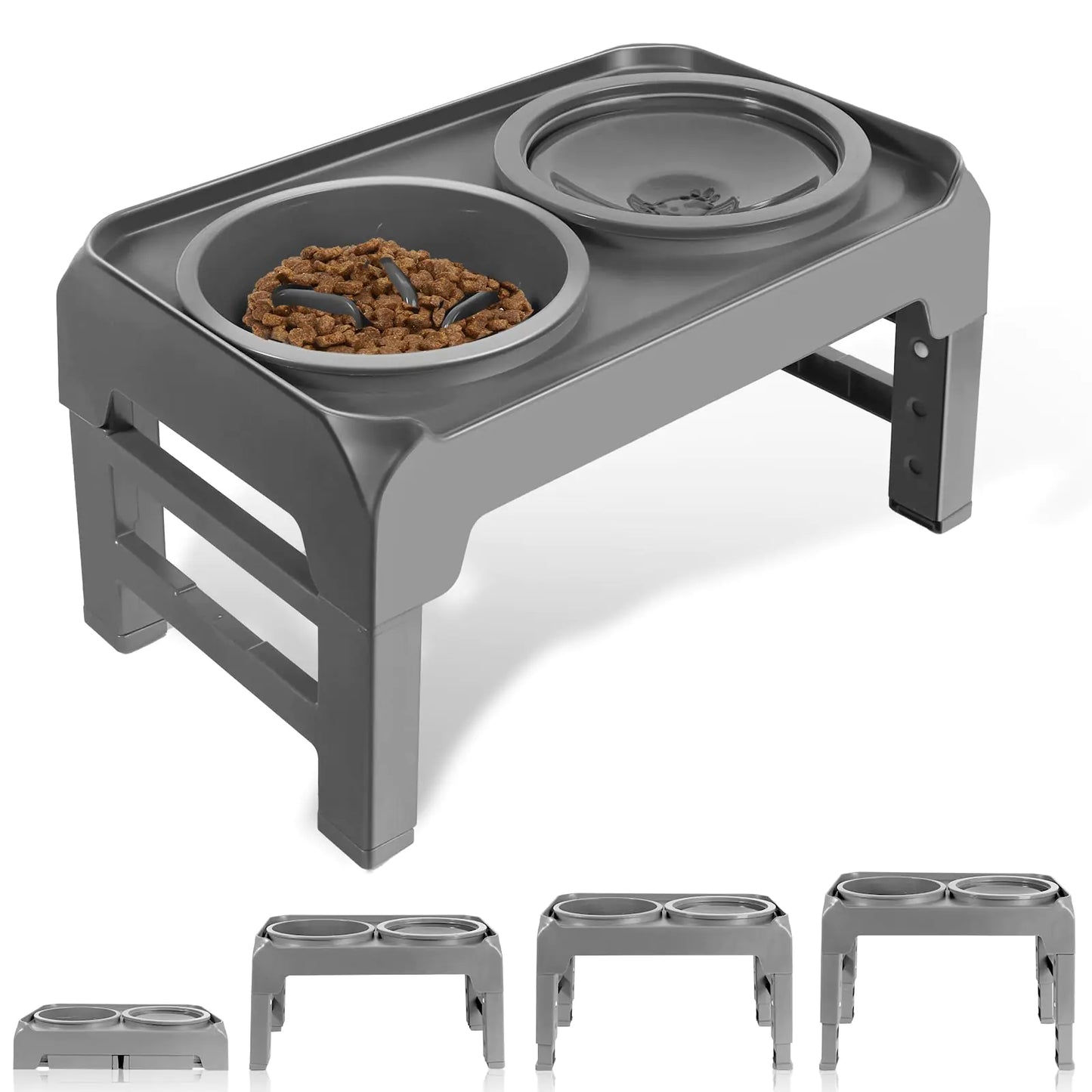 Elevated Dog Bowls Slow Feeder & No Spill Water Bowl Stand Raised Food Bowls with 4 Adjustable Heights for Small Medium Large Dogs