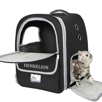 Henkelion Backpack Carrier with Breathable Mesh for Small Medium Dogs Cats Puppies Pet Carrier for Hiking Travel Outdoor Use - Black