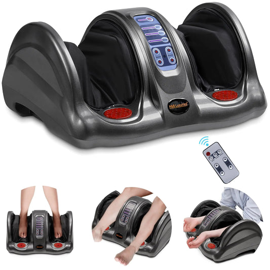 H&B Luxuries Shiatsu Foot Massager Machine with Remote Controller Kneading and Rolling Home Massagers for Feet Ankle Calf Leg Gift for Men Women Father Mom Parents and The Elderly Gray