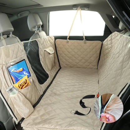 Bark Lover Dog Car Seat Cover for Back SeatDog Hammock for Car Waterproof Backseat Protector for Dogs Mesh Window and Multiple Pockets - Fits Cars SUVs and Trucks