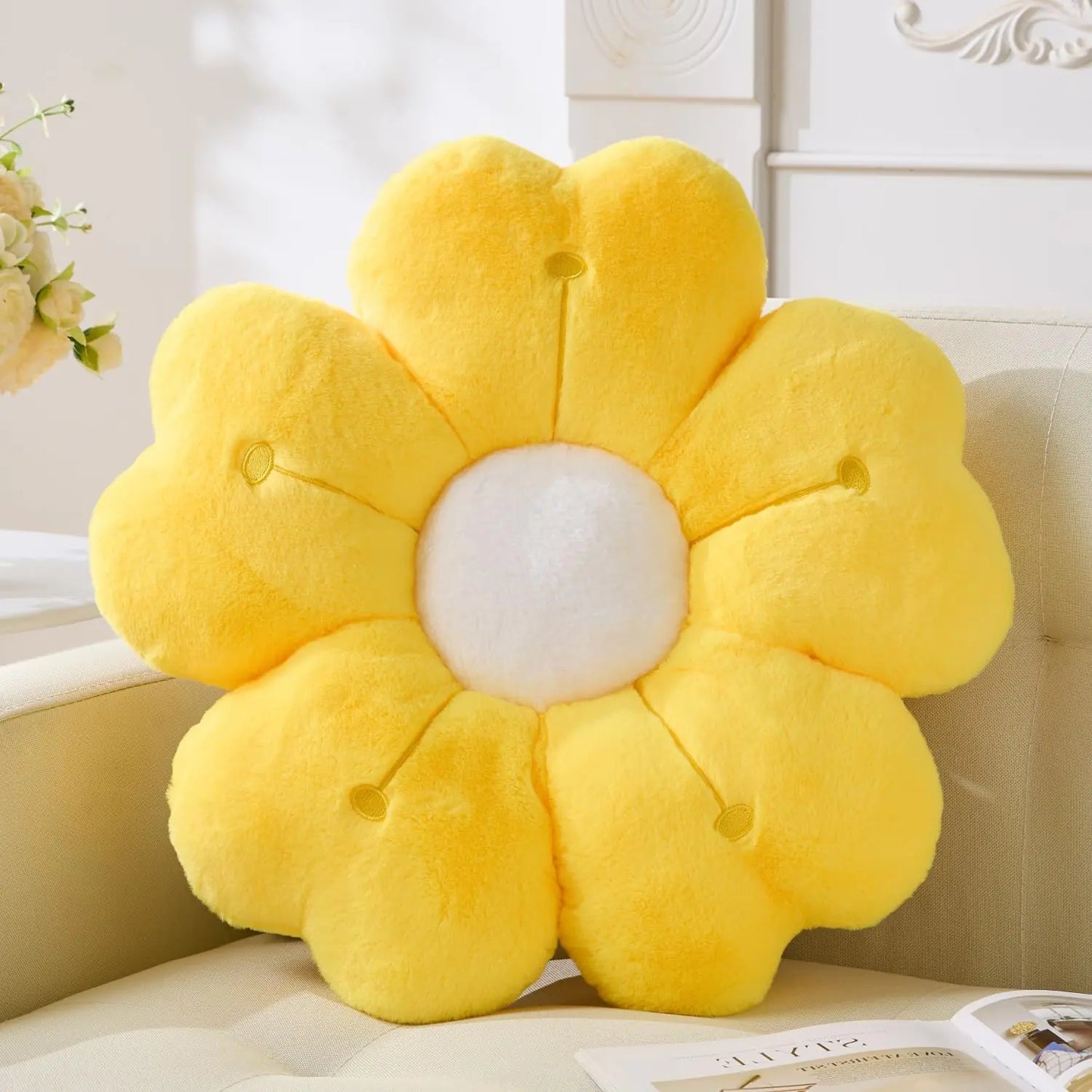 Vdoioe Flower Pillow Flower Throw Pillow Cute Daisy Pillow Flower Shaped Decorative Pillows Cushion 15.6 Yellow Flower Plush Throw Pillow Floor Pillows for Home Bedroom Sofa Chair Couch Decor