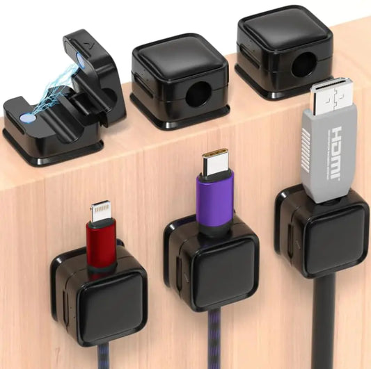 Desk Cable Management Set of 6 Cable Clips with Cord Organizer Black