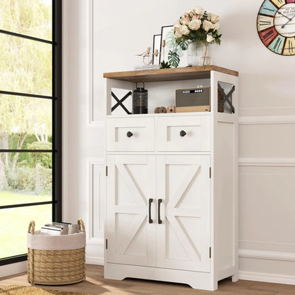 Befrases Farmhouse White Storage Cabinet with Doors and Drawers Freestanding Kitchen Pantry Cabinet Floor Storage Cabinet Hutch Cupboard for Kitchen/Laundry/Living Room/Bedroom