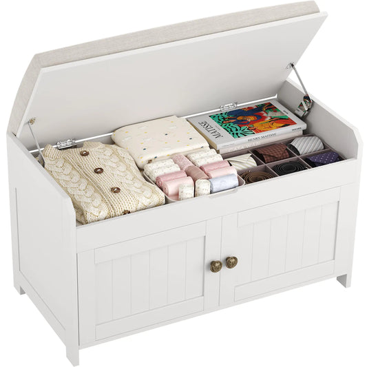 HOMEFORT Entryway Bench with Lift Top StorageShoe Storage Bench with Cushioned SeatWood Shoe Cabinet BenchBench for Bedroom End of BedEntry Hidden Shoe Bench for MudroomHallway (White)