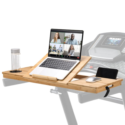 JOSHMAR Treadmill Desk Attachment – Premium Walking Desk Connected with Riser Cup and Phone Holder. Adjustable Ergonomic Bamboo Treadmill Laptop Holder for Home or Office Workstations.