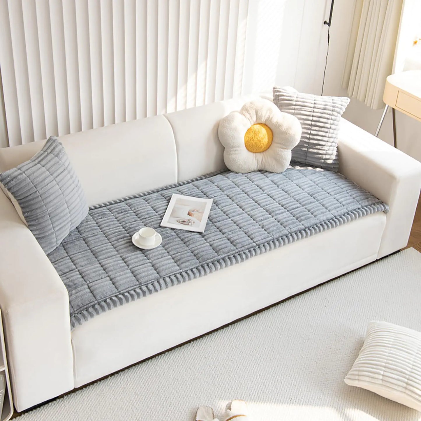 HOMEREFROM Couch Cover for Dogs Washable Couch Protector for Dogs Non Slip Protective Couch Cover Fuzzy Pet Mat Bed Couch Cover (Gray 23.6x59.06inch)