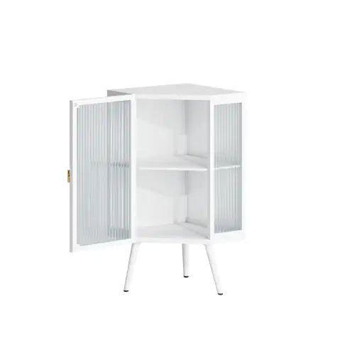Floor Conical Cabinet With Tempered Glass Door And Storage Shelves, Suitable For Bathroom, Living Room, Bedroom