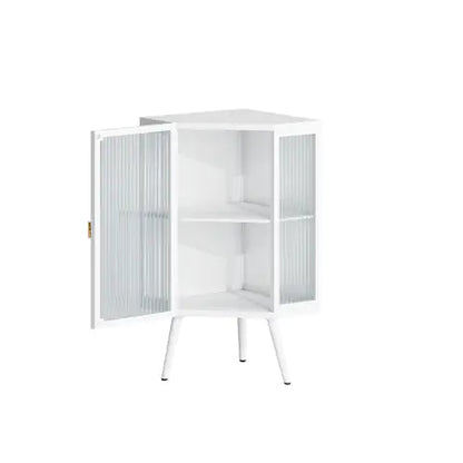 Floor Conical Cabinet With Tempered Glass Door And Storage Shelves, Suitable For Bathroom, Living Room, Bedroom