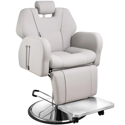 Baasha Barber Chair Reclining Salon Chair for Hair Stylist Hair Salon Chair All-Purpose Hair Chair with Heavy-duty Steel Frame Shampoo Chair Stylist Chair Tattoo Chair Beauty Salon Equipment -Gray