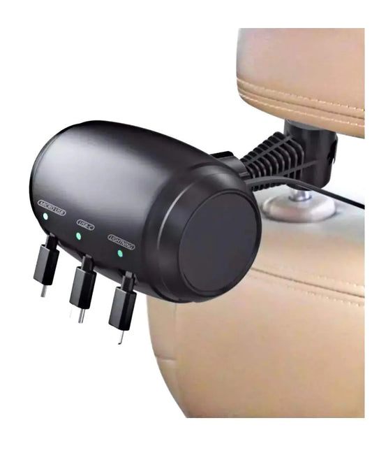 W&A Tech Multi Car Retractable Cord 3 in 1 Power Charging Station Car Charger USB With A Additional Magnetic Phone Holder