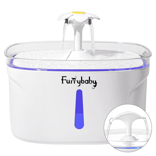 furrybaby Cat Water Fountain - 84oz/2.5L Automatic Pet Water Fountain for Cats Indoor with LED Light and Water Level Window Intelligent Pet Water Dispenser for Cats with Filter (Rectangular White)