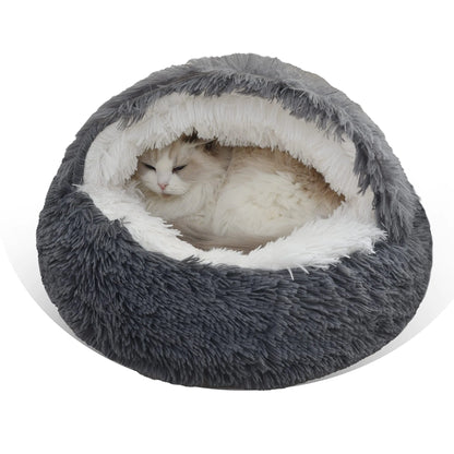 Gavenia Cat Bed Round Fluffy Hooded Cat Bed Cave with Non-collapsed Plush CoverCat Bed Donut for Indoor CatsCalming Dog Beds&CatAnti-Slip&Waterproof BottomWashable Bed20inchDark Grey