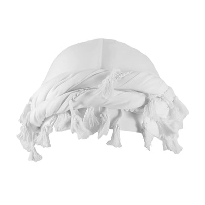 Adorila Cotton Durag Satin Lined Halo Turban Wraps Unique Design Turban for Men Tassel Beanie for Causal Life (White)