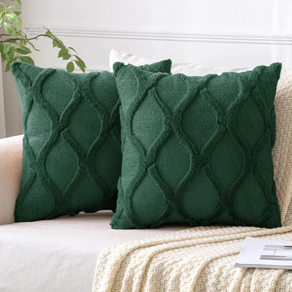 MIULEE Dark Green Decorative Throw Pillow Covers 18x18 Inch Set of 2 Soft Winter Plush Faux Wool Couch Pillow Covers Farmhouse Throw Pillows for Couch Bed Sofa Living Room